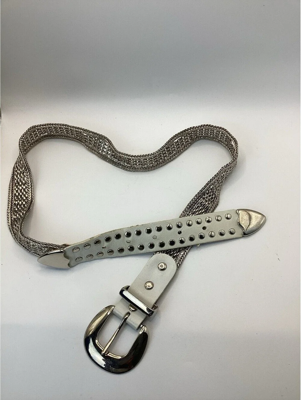 Express Silver Metallic Mesh Chain Belt Women Adjustable Statement Buckle Y2K
